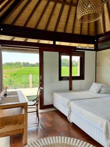 Private water room with sunset and rice field view