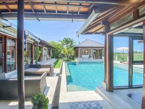 Private water room with sunset and rice field view