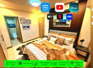 Elegant Corner Unit 2BR Condo with King Bed, Pool, Jacuzzi, LiveTV,HBO Max, 270 Mbps & Free Parking Near MOA - Cavite