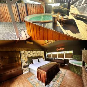 Wellness Tuin - Ultieme Partner Beleving - St Hubertus Suite met Jacuzzi ,Openhaard, Privé Hottub en Privé Sauna in Jachthut stijl