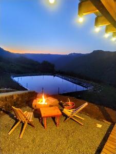 Chalé romântico com vista e banheira