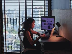 1BR at ThongLor BTS overlooking city with Workspace