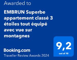 EMBRUN Superbe appartement classé 3 étoiles tout équipé avec vue sur montagnes
