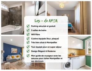 AMJA Proche clinique Saint-Roch apt 3 chambres 3 salles de bain parking gratuit idéal famille groupe coworking 10 min centre ville 10 min plage 5 min sortie autoroute