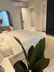 شقة غرفتين نوم وصالة وجلسة خارجية وغرفة ألعاب ومطبخ بحي الملقا