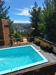 Acuarela minicasas con piscina en Lago Vichuquen