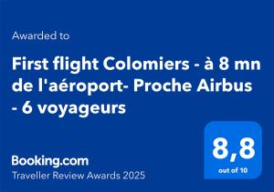 First flight Colomiers - à 8 mn de laéroport- Proche Airbus - 6 voyageurs