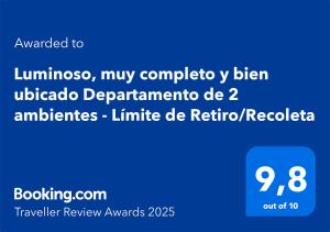 Luminoso, muy completo y bien ubicado Departamento de 2 ambientes - Límite de RetiroRecoleta