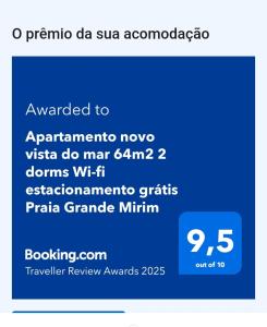 Apartamento novo vista do mar 64m2 2 dorms Wi-fi estacionamento grátis Praia Grande Mirim