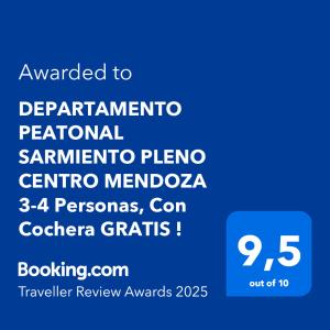 DEPARTAMENTO PEATONAL SARMIENTO PLENO CENTRO MENDOZA 3-4 Personas, Con Cochera GRATIS !