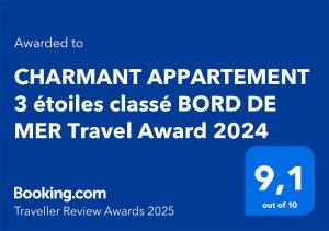 CHARMANT APPARTEMENT 3 étoiles classé BORD DE MER Travel Award 2026