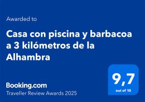 Casa con piscina y barbacoa a 3 kilómetros de la Alhambra