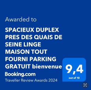 Appartements SPACIEUX DUPLEX PRES DES QUAIS DE SEINE LINGE MAISON FOURNI PARKING GRATUIT 4 CHAMBRES bienvenue a vous : photos des chambres