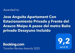 Jose Anguita Apartament Estacionamiento Privado Frente del Arauco Maipu A pasos del metro Baño privado