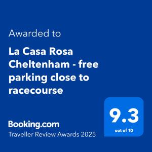 La Casa Rosa Cheltenham - free parking close to racecourse