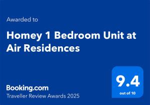 Homey 1 Bedroom Unit at Air Residences