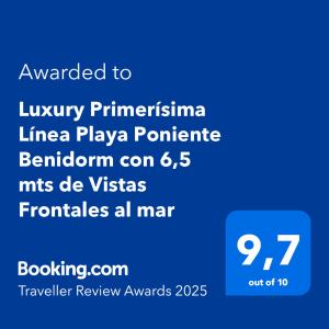 Luxury Primerísima Línea Playa Poniente Benidorm con 6,5 mts de Vistas Frontales al mar y Parking