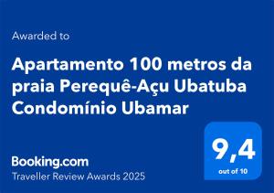 Apartamento 100 metros da praia Perequê-Açu Ubatuba Condomínio Ubamar