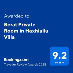 Berat Private Appartment in Haxhialiu Villa