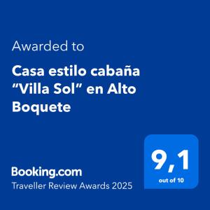 Casa estilo cabaña “Villa Sol” en Alto Boquete