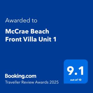 McCrae Beach Front Villa Unit 1