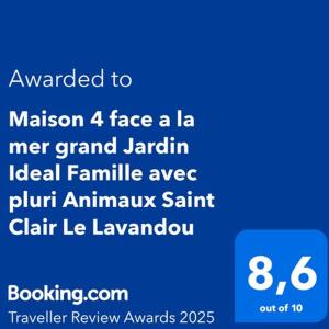 Maison indivi 4-6 Pers face a la mer grand Jardin Ideal Famille avec Animaux Saint Clair Le Lavandou