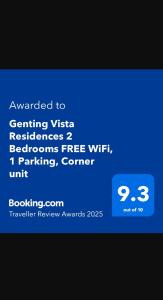 Genting Vista Residences 2 Bedrooms FREE WiFi, 1 Parking, Corner unit