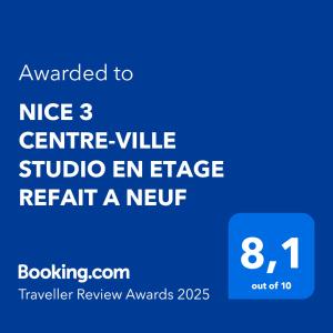 NICE 3 CENTRE-VILLE STUDIO EN ETAGE REFAIT A NEUF