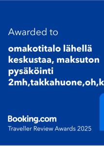 Omakotitalo rauhallisella sijainnilla lähellä keskustaa Maksuton pysäköinti ja puusauna