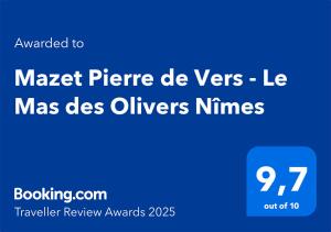 Maisons de vacances Mazet Pierre de Vers - Le Mas des Olivers Nimes : photos des chambres