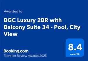 BGC Luxury Condo - Balcony, Pool, Wi-Fi, City View - Suite 34