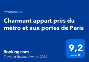 Charmant appart près du métro et aux portes de Paris