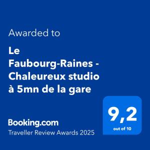 Le Faubourg-Raines - Chaleureux studio à 5mn de la gare