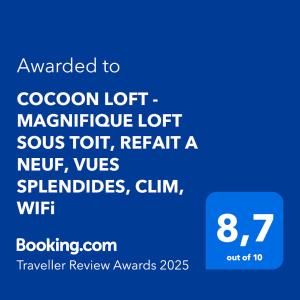 COCOON LOFT - MAGNIFIQUE LOFT SOUS TOIT, REFAIT A NEUF, VUES SPLENDIDES, CLIM, WIFi