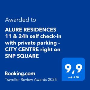 ALURE RESIDENCES 11 - 24h self check-in & private parking next to the apartment building included, CITY CENTER right on SNP Square in a quiet passage, new building, best deal in town