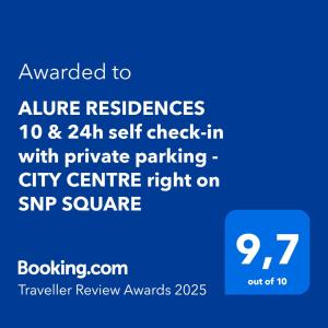 ALURE RESIDENCES 10 - 24h self check-in & private parking next to the apartment building included, CITY CENTER right on SNP Square in a quiet passage, new building, best deal in town