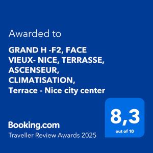 GRAND H -F2, FACE VIEUX- NICE, TERRASSE, ASCENSEUR, CLIMATISATION, Terrace - Nice city center