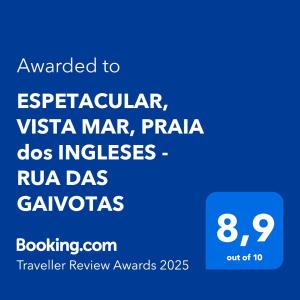 ESPETACULAR, VISTA MAR, PRAIA dos INGLESES - RUA DAS GAIVOTAS