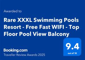 Rare XXXL Swimming Pools Resort - 500Mbps Blazing Fast Free WIFI - Top Floor Pool View Balcony - Gym - Sauna - Kids Playground - Supermarkets