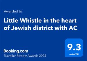 Little Whistle in the heart of Jewish district with AC