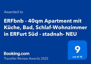 ERFbnb - 40qm Apartment mit Küche, Bad, Schlaf-Wohnzimmer in ERFurt Süd - stadnah- WLAN