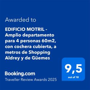 EDIFICIO MOTRIL - Amplio departamento para 4 personas 60m2, con cochera cubierta, a metros de Shopping Aldrey y de Güemes