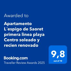 Apartamento L´espigo de Saoret primera linea playa Centro soleado y recien renovado