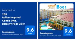 2BR Italian-inspired Condo Unit, Balcony Pool View