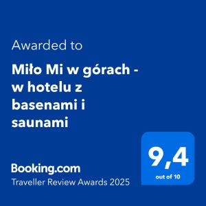 Miło Mi w górach - budynek główny hotelu z basenami i saunami - parking GRATIS