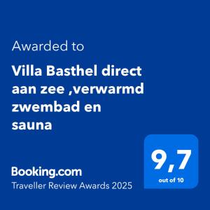 Villa Basthel direct aan zee ,verwarmd zwembad en sauna
