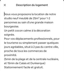 Joli studio neuf Gravelines