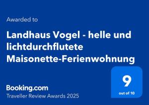 Landhaus Vogel - helle und lichtdurchflutete Maisonette-Ferienwohnung