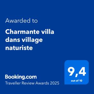 Charmante villa dans village naturiste