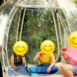 Transparent tent in beautiful landscape